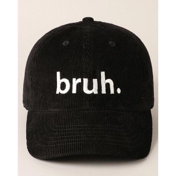 Y2K Unisex Hat Corduroy Bruh Embroidered Trucker Cap Black Adjustable OSFM - Picture 1 of 5